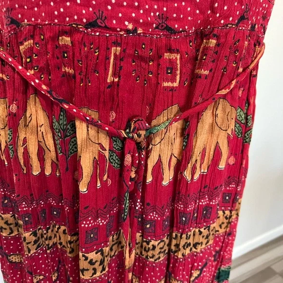 Vintage Bila Dress Women's Medium Rayon Maxi Red Elephant Print - Picture 2 of 5